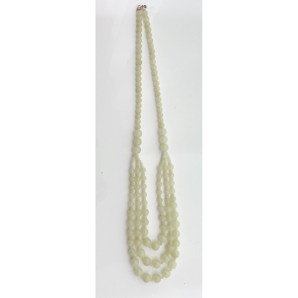 Vintage Celadon‎ Jade Beaded 3  Strand Light Green Necklace 30"